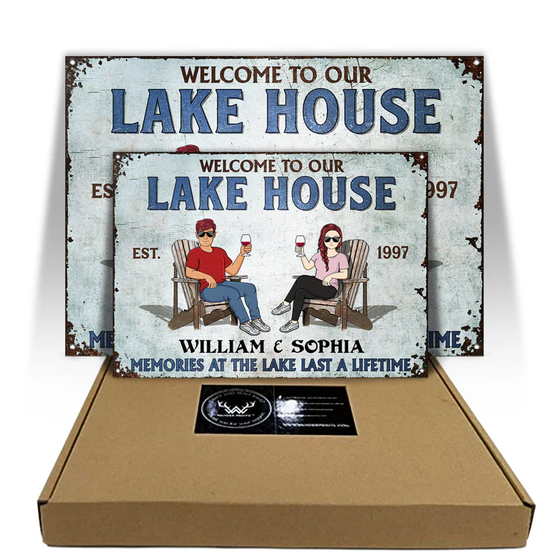 Lake House Memories At The Lake Last A Lifetime - Couple Gift - Personalized Custom Classic Metal Signs - Image 3
