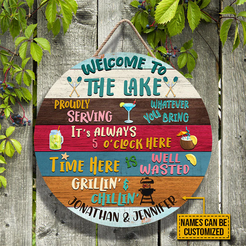 Lake House Proudly Serving Whatever Custom Wood Circle Sign - Image 3