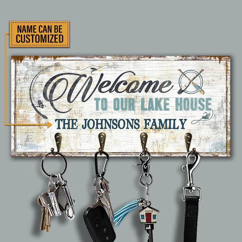 Lake House Welcome To Our Lake House Personalized Custom Wood Key Holder - Image 3