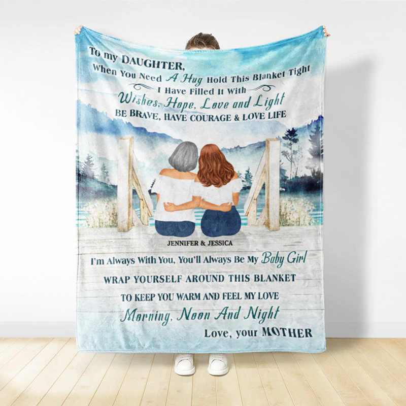 Lake Mother And Daughter Hold This Blanket Tight - Personalized Custom Fleece Blanket - Image 2