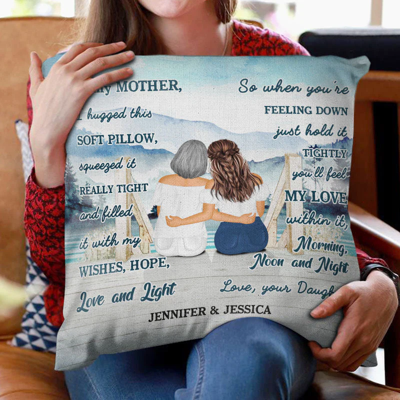 Lake Mother And Daughter Hugged This Soft Pillow - Personalized Custom Pillow - Image 2