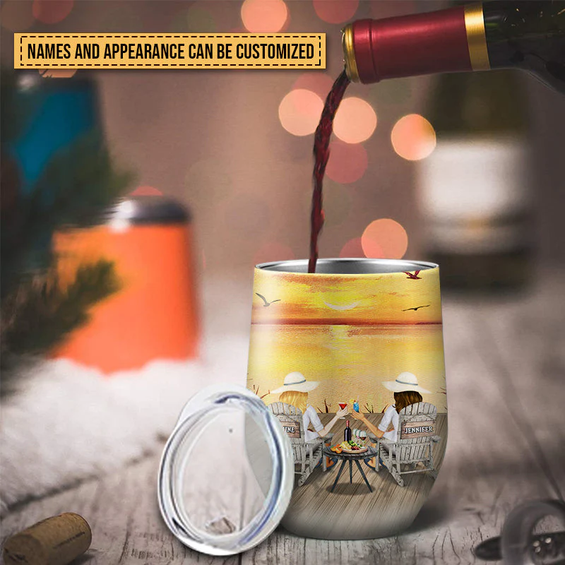 Lakes Bestie Yellow Sunset Choose For Ourselves Custom Wine Tumbler, Bestie Gift - Image 4
