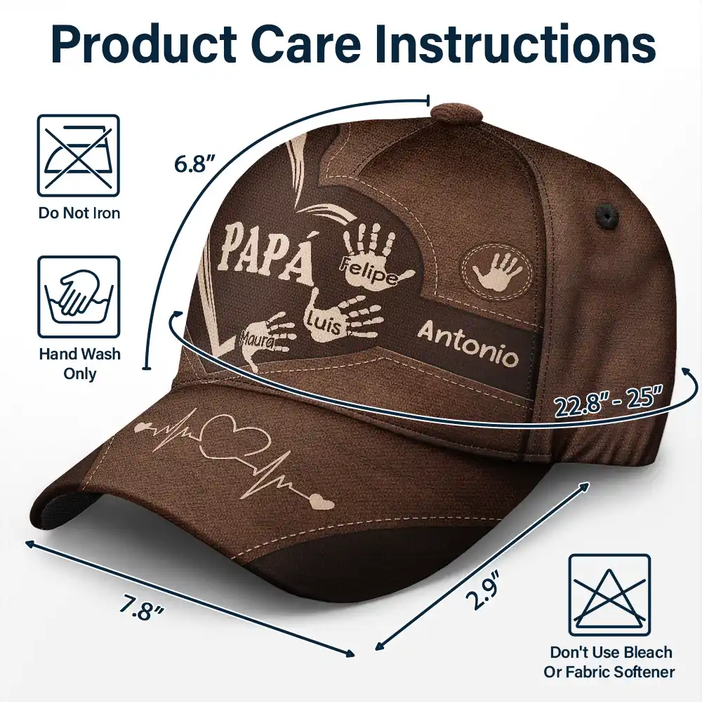 Las Huellas De Las Manos Del Abuelo Papá Y Los Niños - Gorra Clásica Personalizada - Image 6