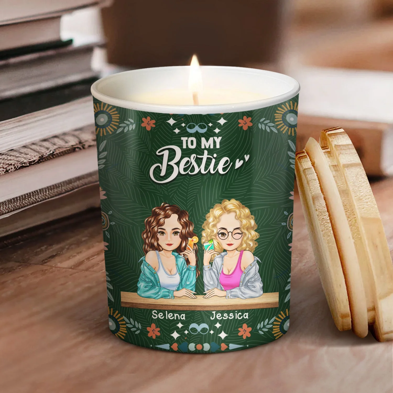 Laugh A Little Harder Cry A Little Less - Gift For Besties - Personalized Scented Candle With Wooden Lid - Image 2