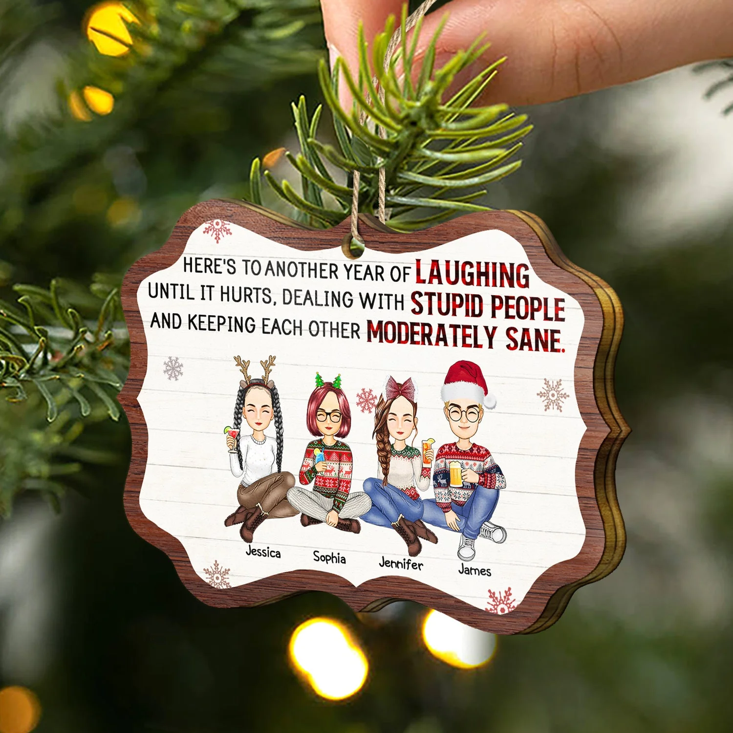 Laughing Until It Hurts - Christmas Gifts For Best Friends, Besties - Personalized Medallion Wooden Ornament - Image 2