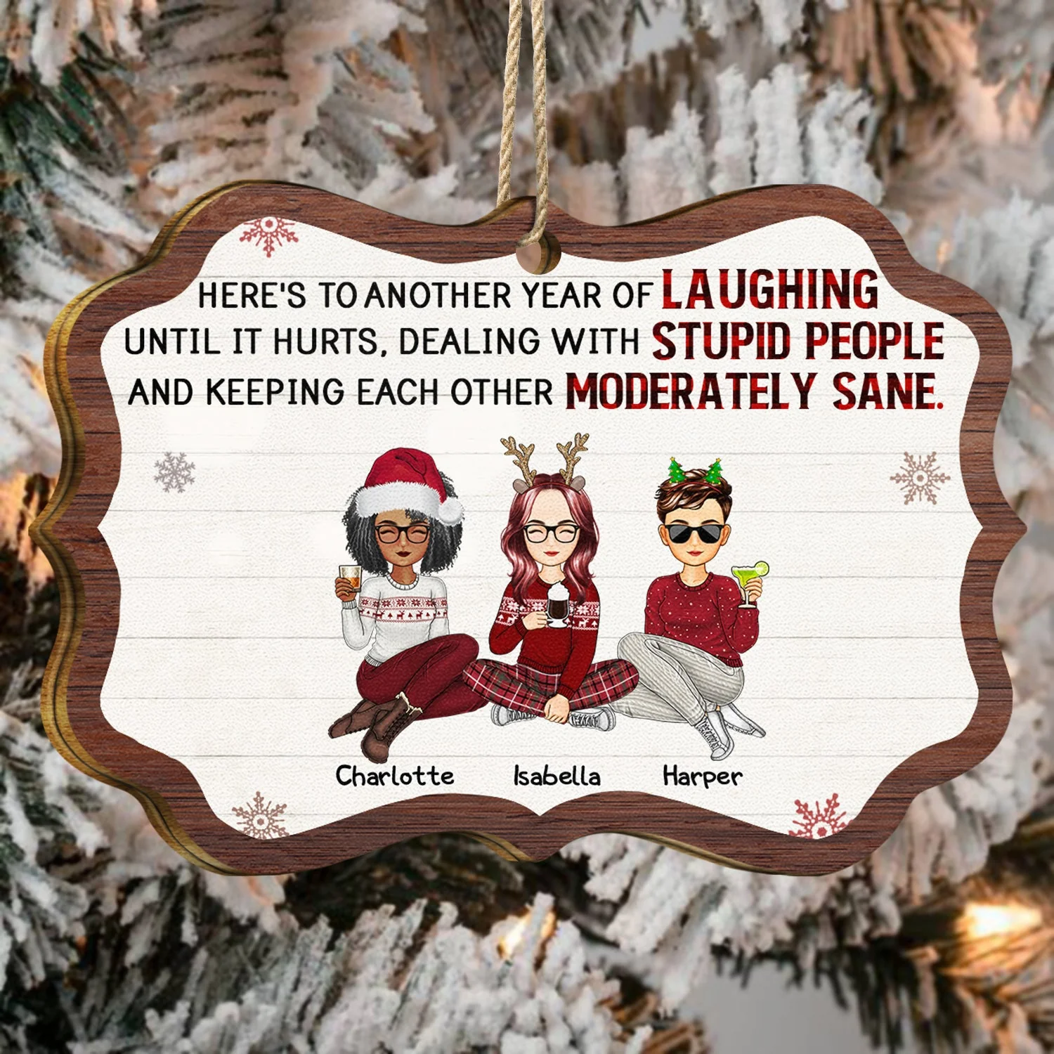 Laughing Until It Hurts - Christmas Gifts For Best Friends, Besties - Personalized Medallion Wooden Ornament - Image 4