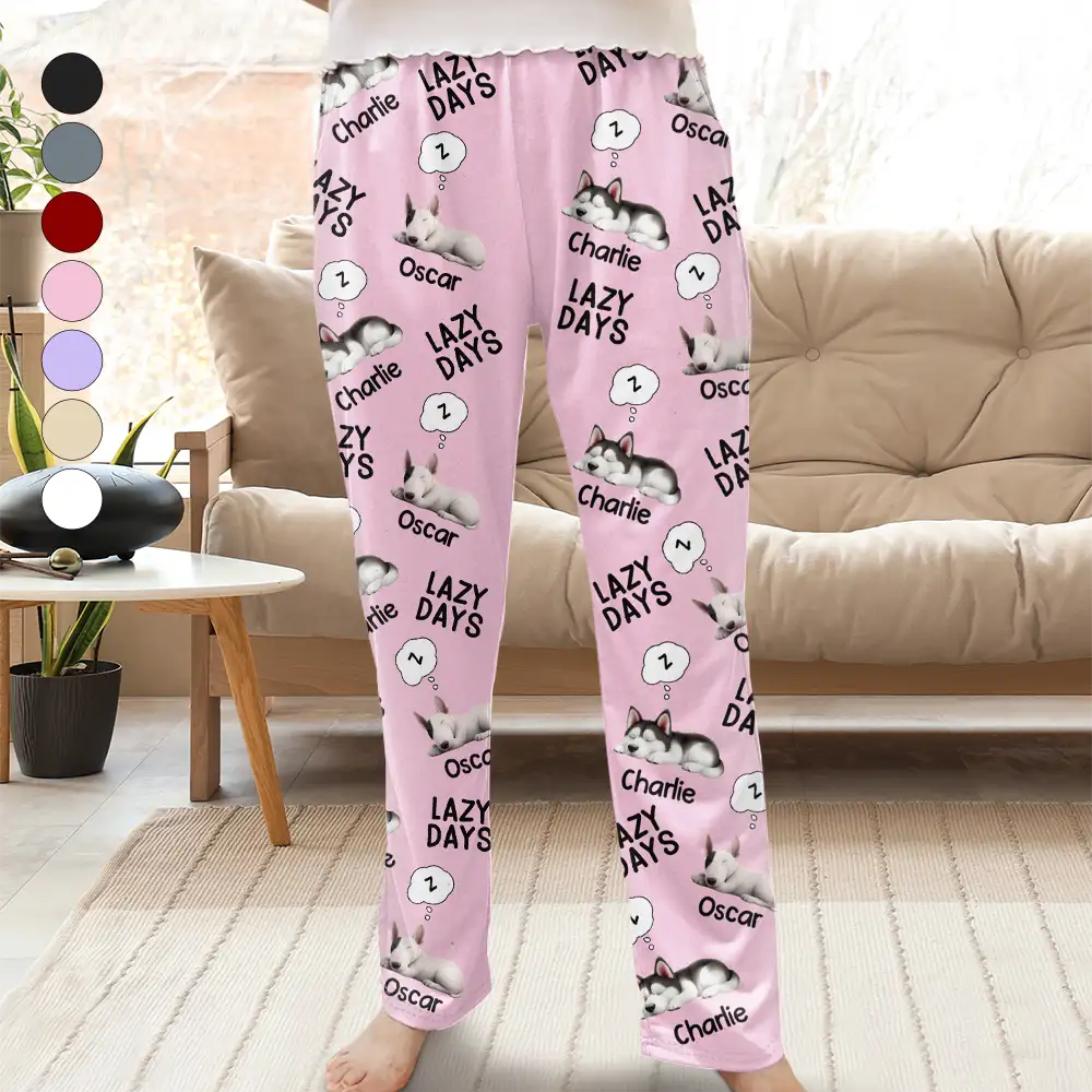 Lazy Days 3D Effect Cute Sleeping Dog - Personalized Pajama Pants - Image 2