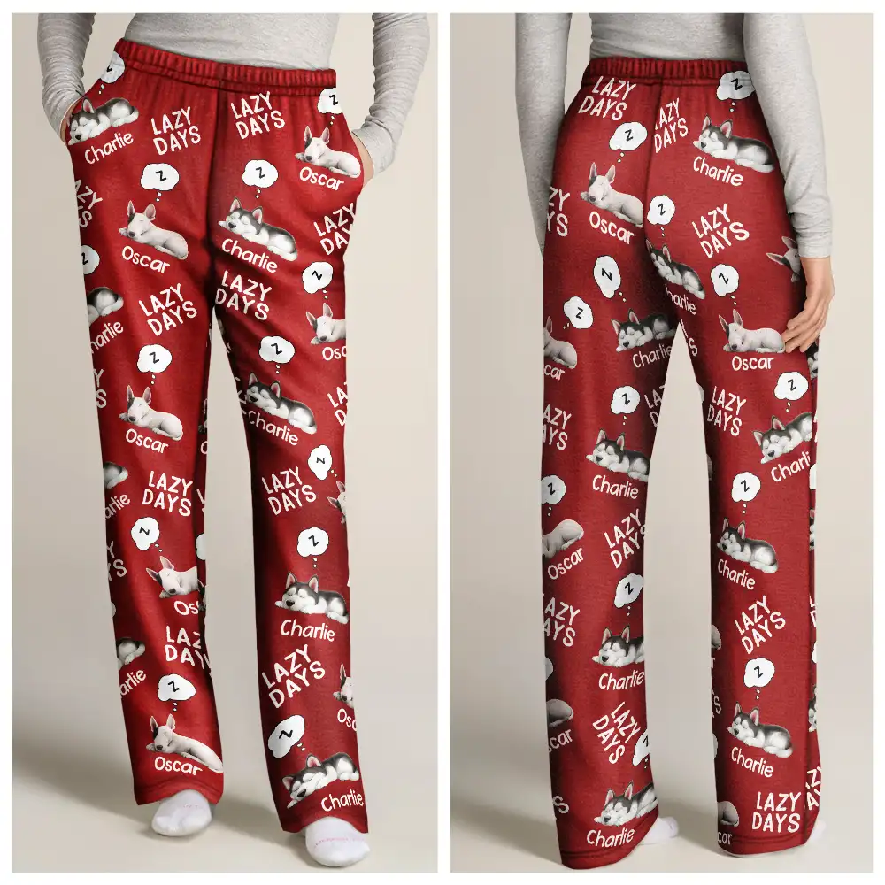 Lazy Days 3D Effect Cute Sleeping Dog - Personalized Pajama Pants - Image 4