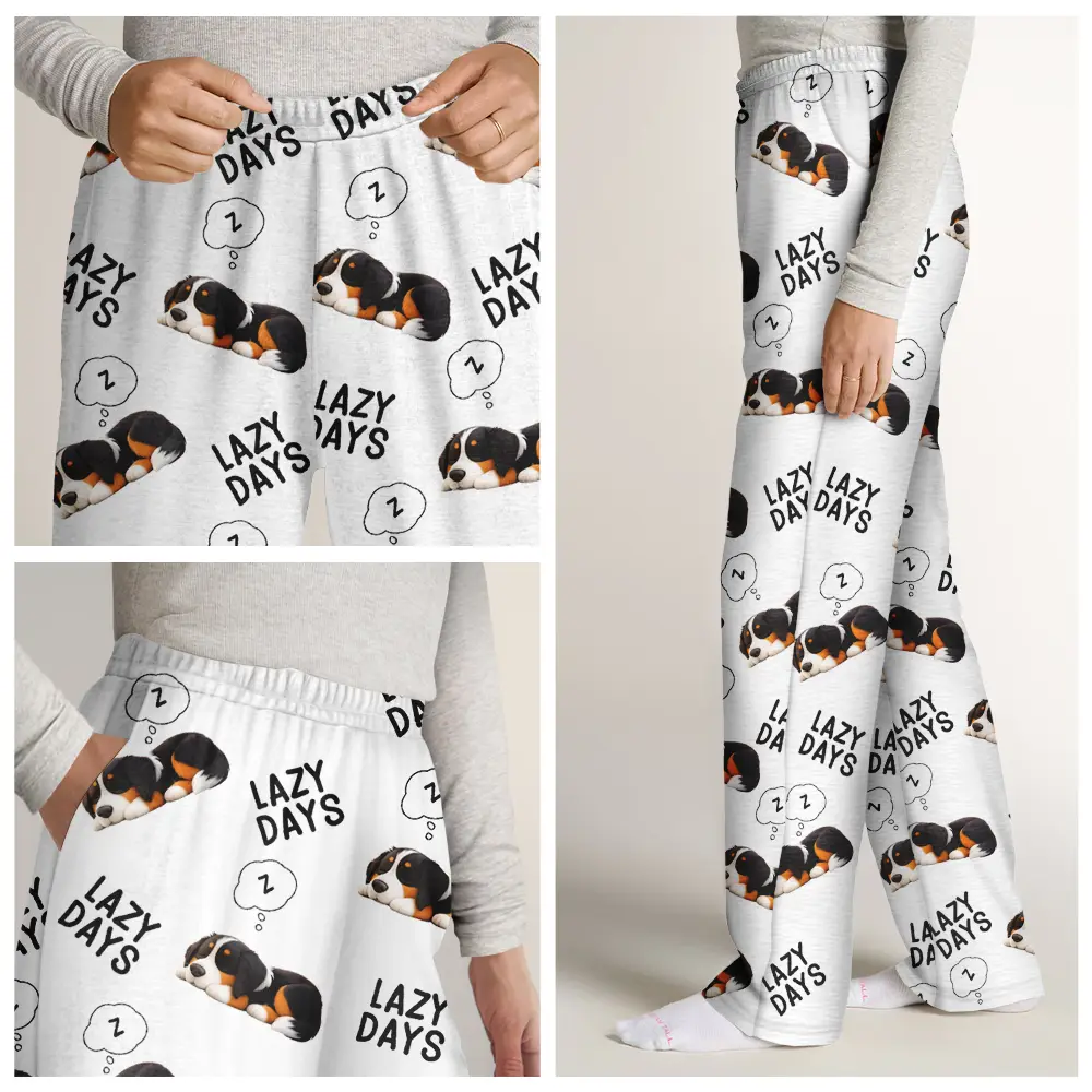 Lazy Days 3D Effect Cute Sleeping Dog - Personalized Pajama Pants - Image 8