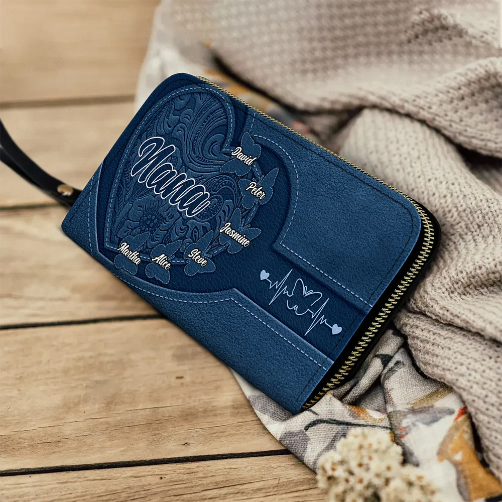 Leather Butterfly Heart - Personalized Leather Long Wallet - Image 4