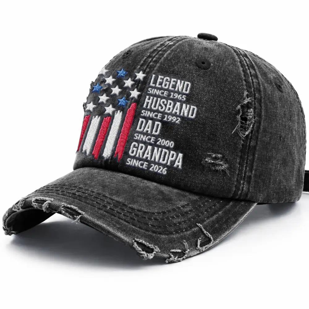 Legend Husband Dad Grandpa American Style - Personalized Embroidered Distressed Cap - Image 2