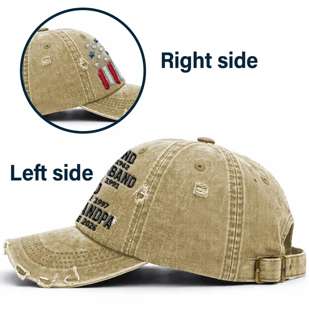 Legend Husband Dad Grandpa American Style - Personalized Embroidered Distressed Cap - Image 3