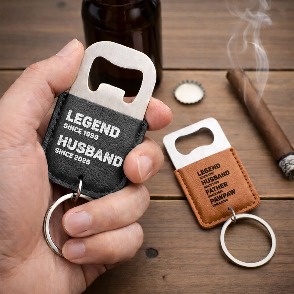 Legend Husband Dad Papa - Personalized Leather Bottle Opener Keychain - Image 2