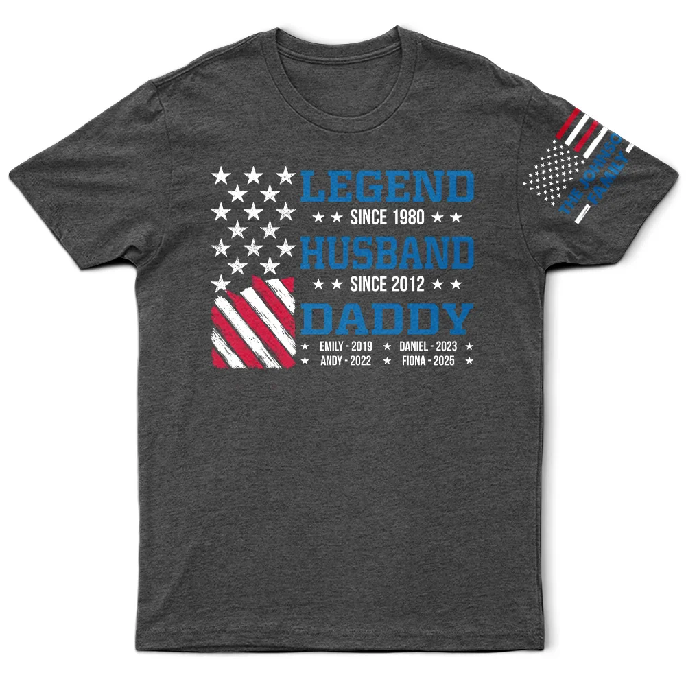 Legend Husband Dad Papa Stars And Stripes Flag Kid Name - Personalized T Shirt - Image 3