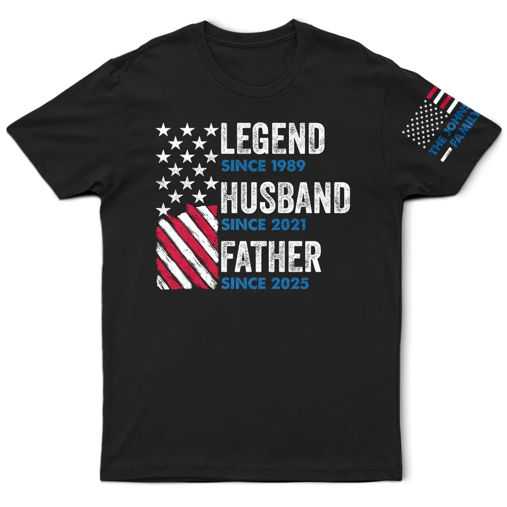 Legend Husband Dad Papa Stars And Stripes Flag - Personalized T Shirt - Image 2
