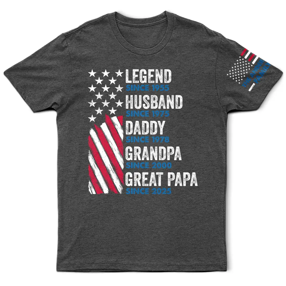 Legend Husband Dad Papa Stars And Stripes Flag - Personalized T Shirt - Image 3