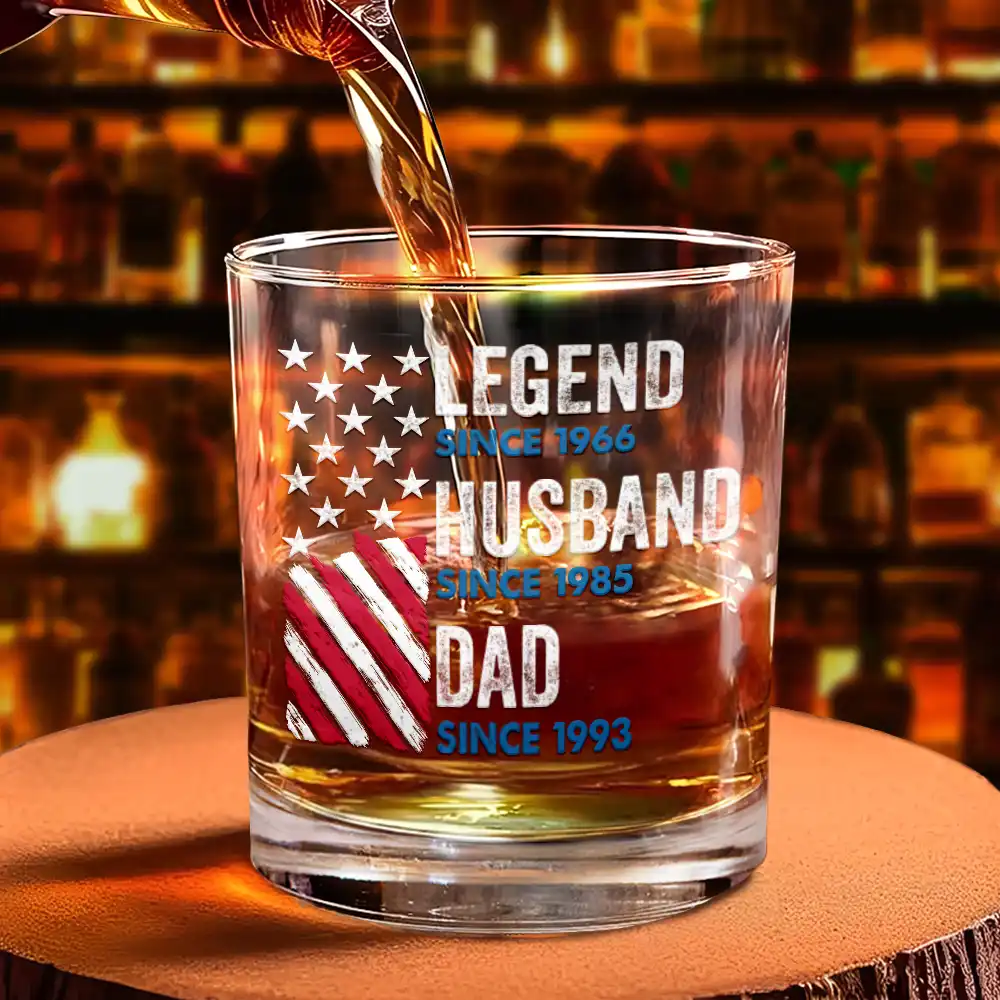 Legend Husband Dad Papa Stars And Stripes Flag - Personalized Whiskey Glass - Image 4
