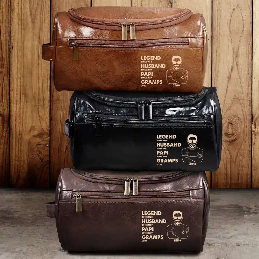 Legend Husband Dad - Personalized Leather Toiletry Bag - Image 2