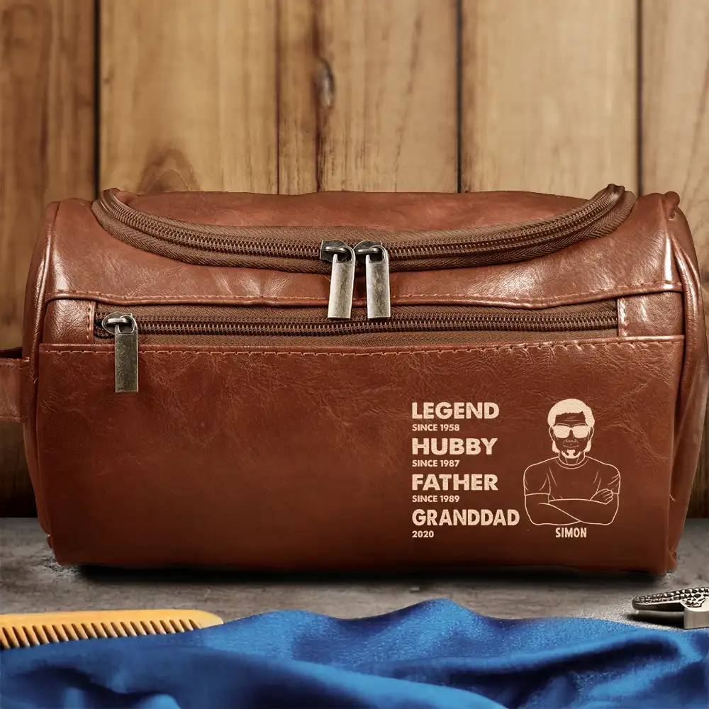 Legend Husband Dad - Personalized Leather Toiletry Bag - Image 3