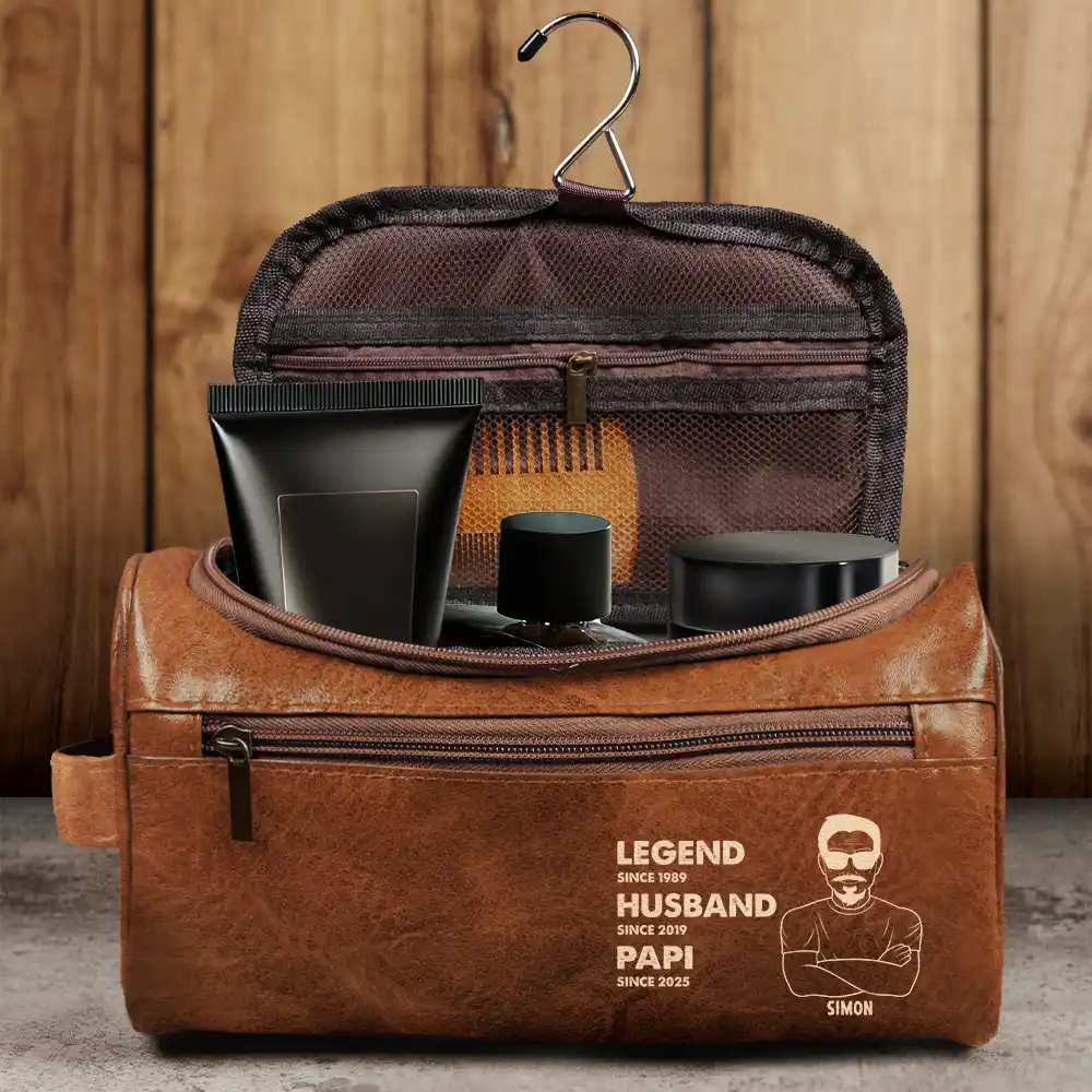 Legend Husband Dad - Personalized Leather Toiletry Bag - Image 4