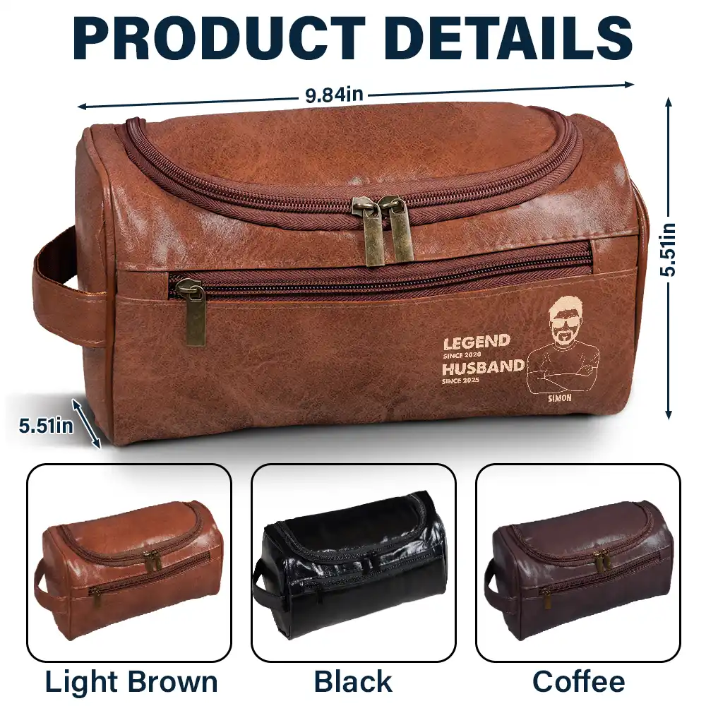 Legend Husband Dad - Personalized Leather Toiletry Bag - Image 5