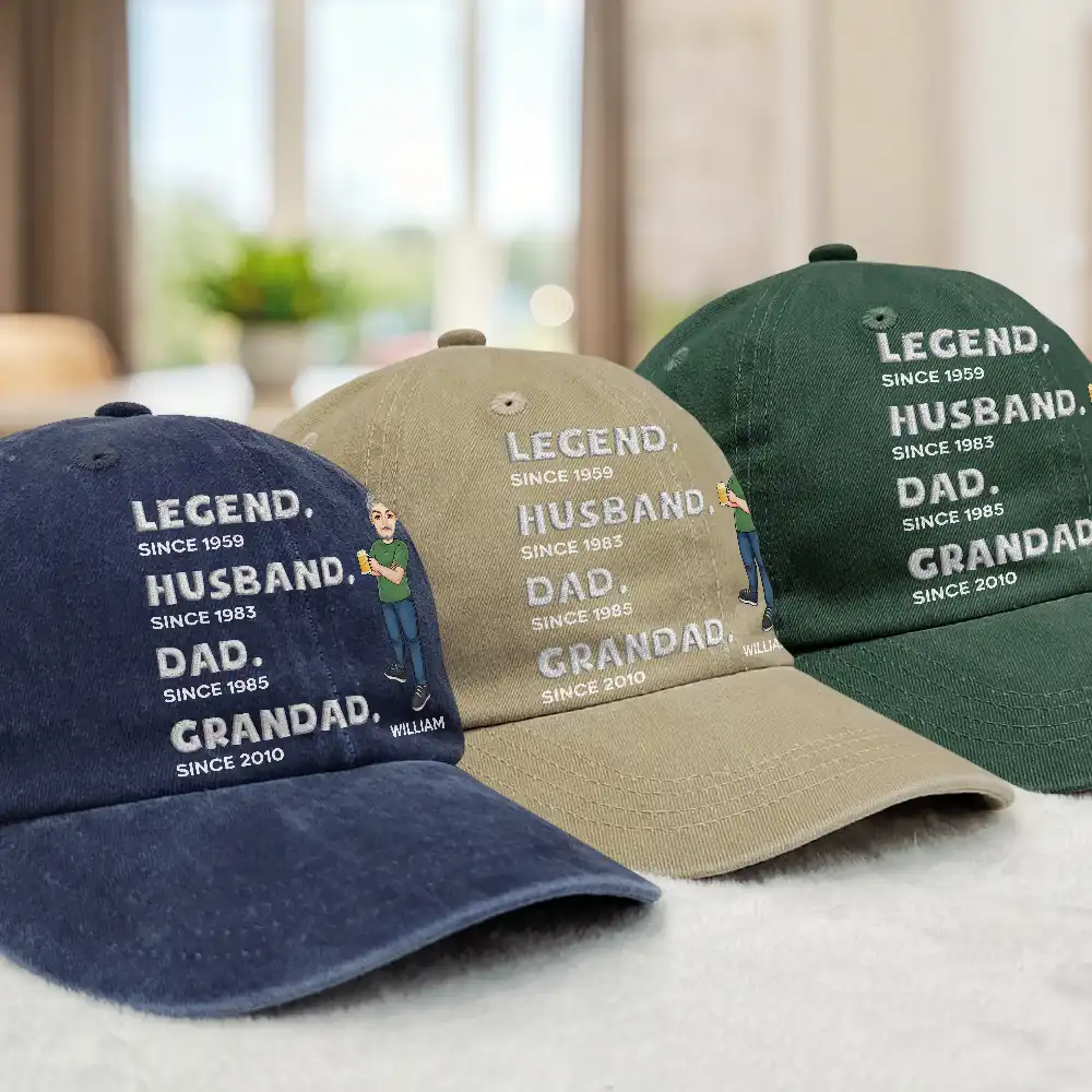 Legend Husband Daddy Embroidery Effect - Personalized Vintage Washed Denim Cap - Image 3