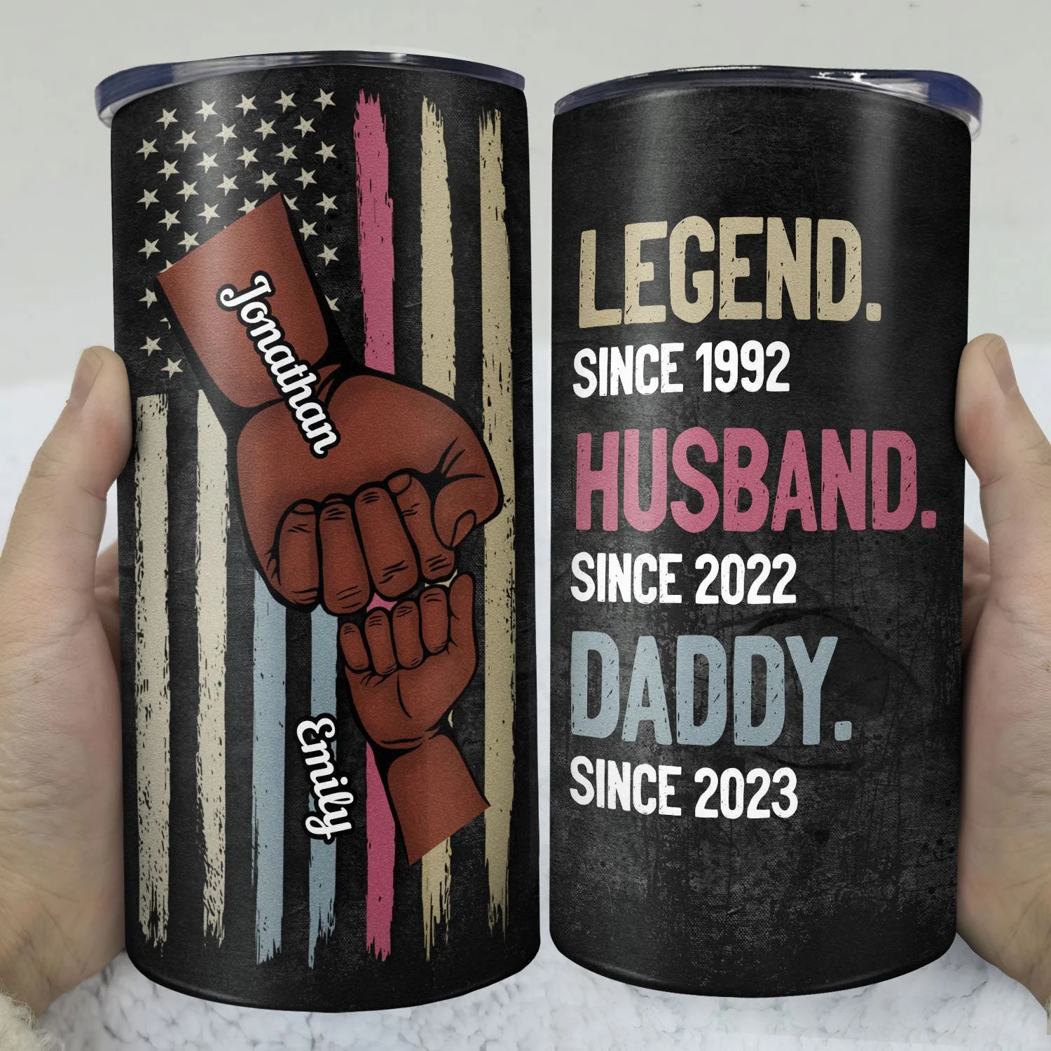 Legend Husband Daddy Fist Bump - Birthday, Loving Gift For Dad, Father, Grandfather, Grandpa - Personalized Custom 4 In 1 Can Cooler Tumbler - Image 3
