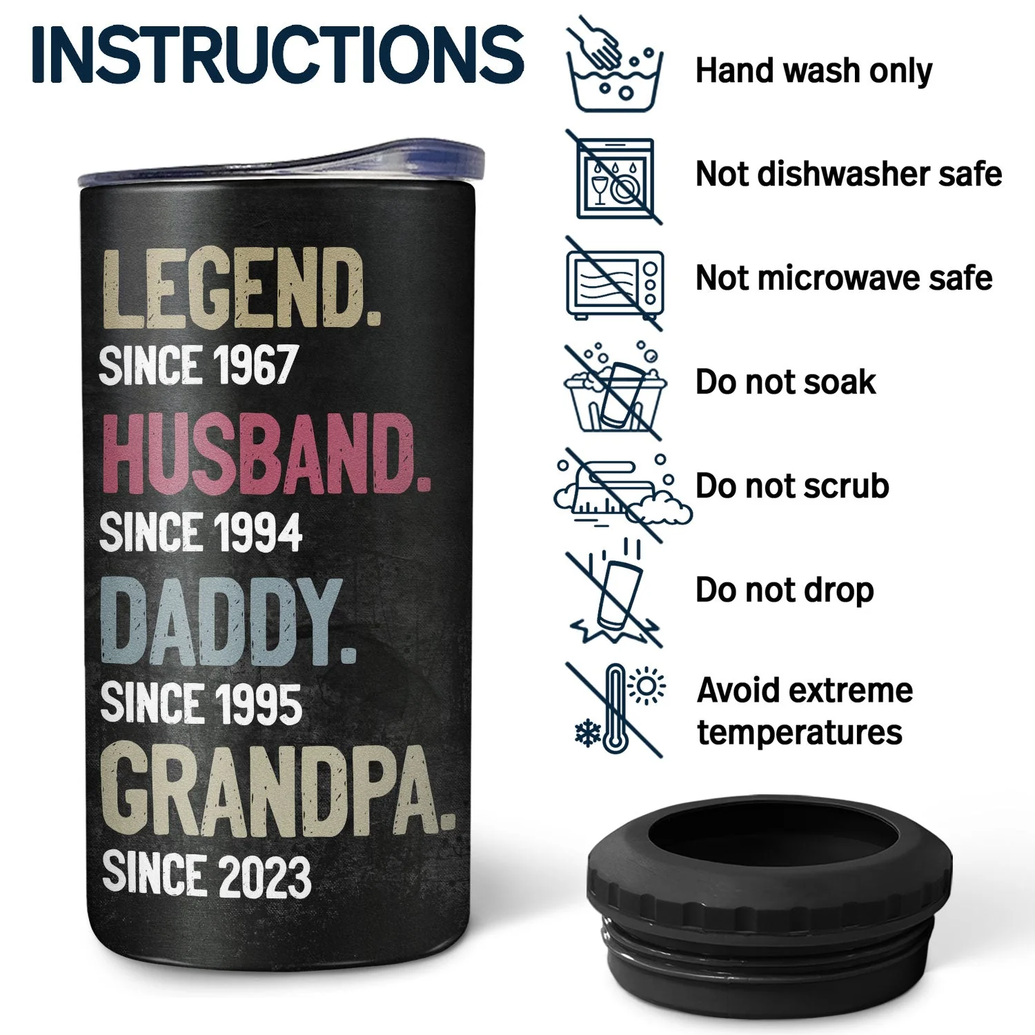 Legend Husband Daddy Fist Bump - Birthday, Loving Gift For Dad, Father, Grandfather, Grandpa - Personalized Custom 4 In 1 Can Cooler Tumbler - Image 5