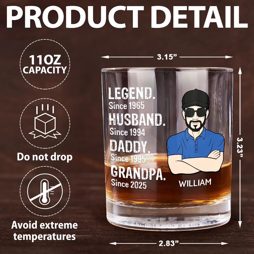 Legend Husband Daddy - Personalized Whiskey Glass - Image 5