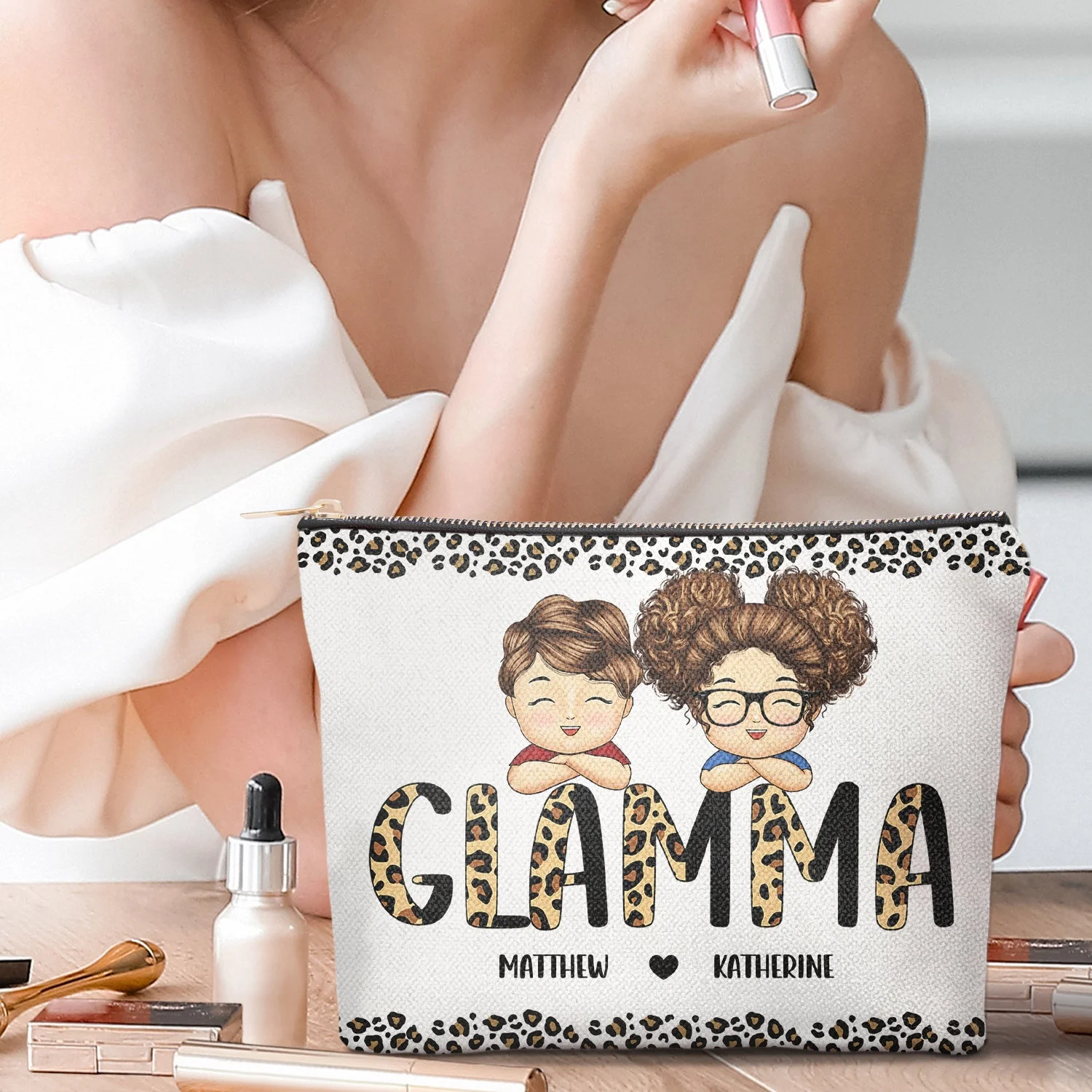 Leopard Mama Nana Title - Birthday, Loving Gift For Mom, Mum, Mother, Grandma, Grandmother - Personalized Cosmetic Bag - Image 2