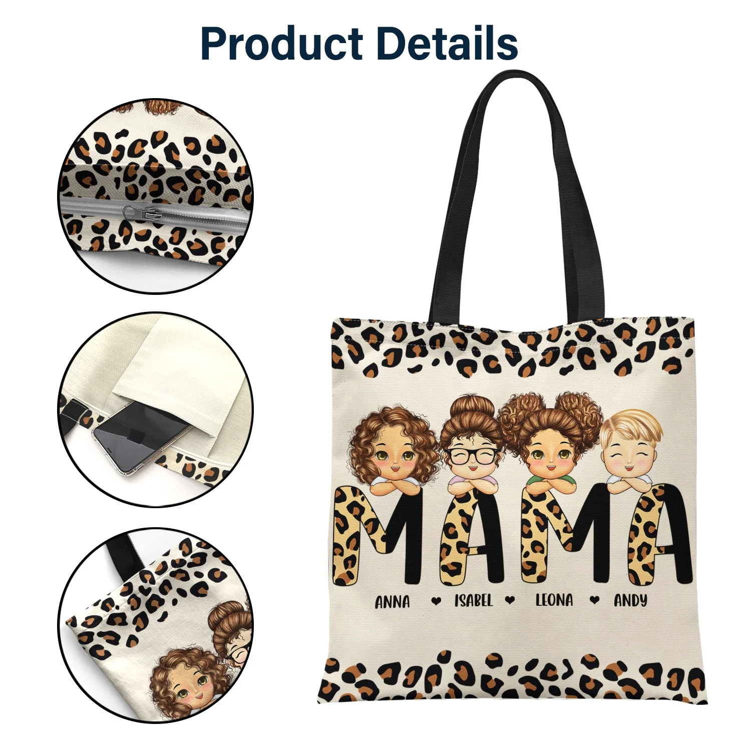 Leopard Nana Title - Birthday, Loving Gift For Mom, Mother, Mama, Grandma, Grandmother - Personalized Zippered Canvas Bag - Image 5