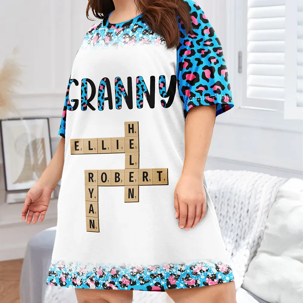 Leopard Nana Title Crossword Scrabble - Personalized Women's Sleep Tee - Image 4