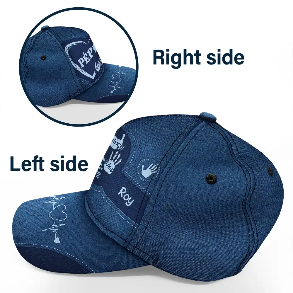 Les Empreintes Des Mains Du Grand-Père Papa Et Des Enfants - Casquette Classique Personnalisée - Image 3