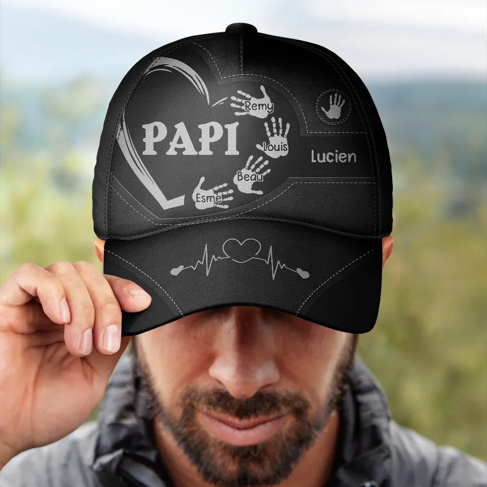 Les Empreintes Des Mains Du Grand-Père Papa Et Des Enfants - Casquette Classique Personnalisée - Image 4
