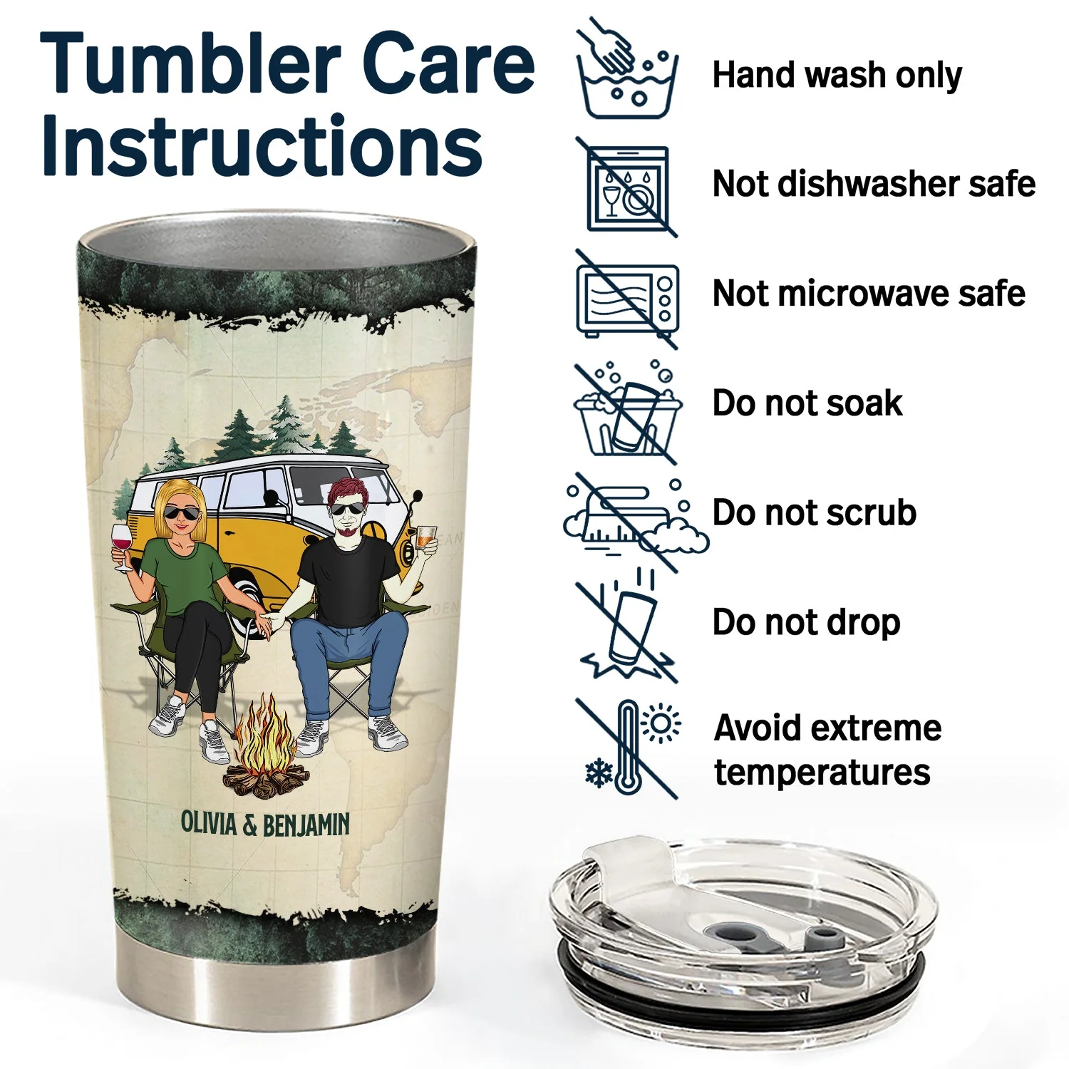 Let's Sit By The Campfire And Watch People Park Their Campers - Gift For Camping Lovers, Campsite, Couple, Family - Personalized Custom Tumbler - Image 5