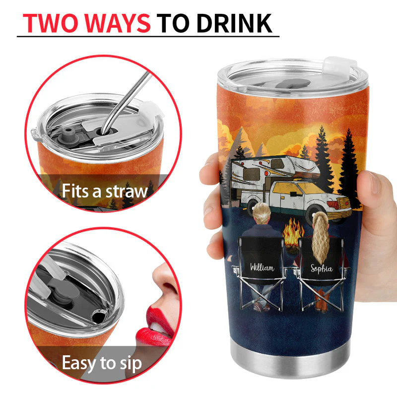 Let's Sit By The Campfire - Gift For Camping Lovers - Personalized Custom Tumbler - Image 3