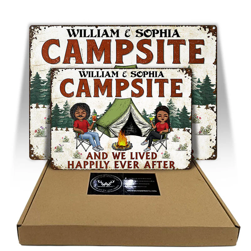 Let's Sit By The Campfire Husband Wife Camping - Couple Gift - Personalized Custom Classic Metal Signs - Image 3