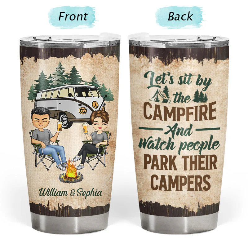 Let's Sit By The Campfire Husband Wife Camping - Couple Gift - Personalized Custom Tumbler - Image 3