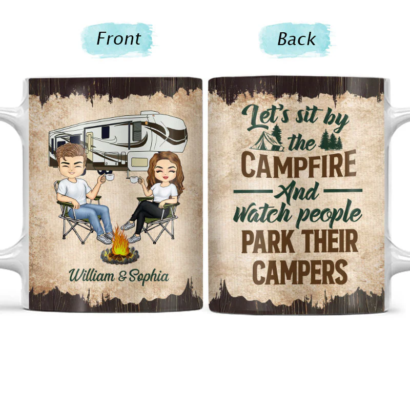 Let's Sit By The Campfire Husband Wife Camping - Couple Gift - Personalized Custom White Edge-to-Edge Mug