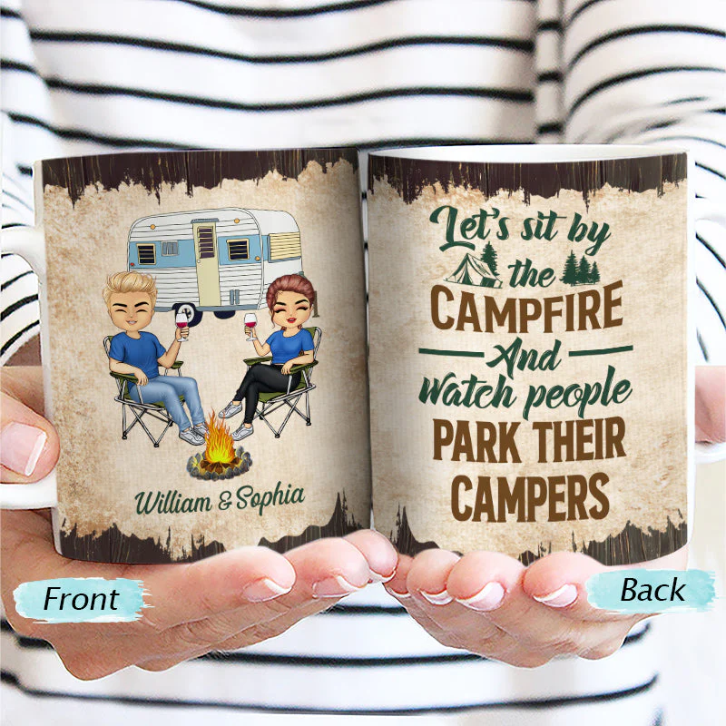Let's Sit By The Campfire Husband Wife Camping - Couple Gift - Personalized Custom White Edge-to-Edge Mug - Image 2