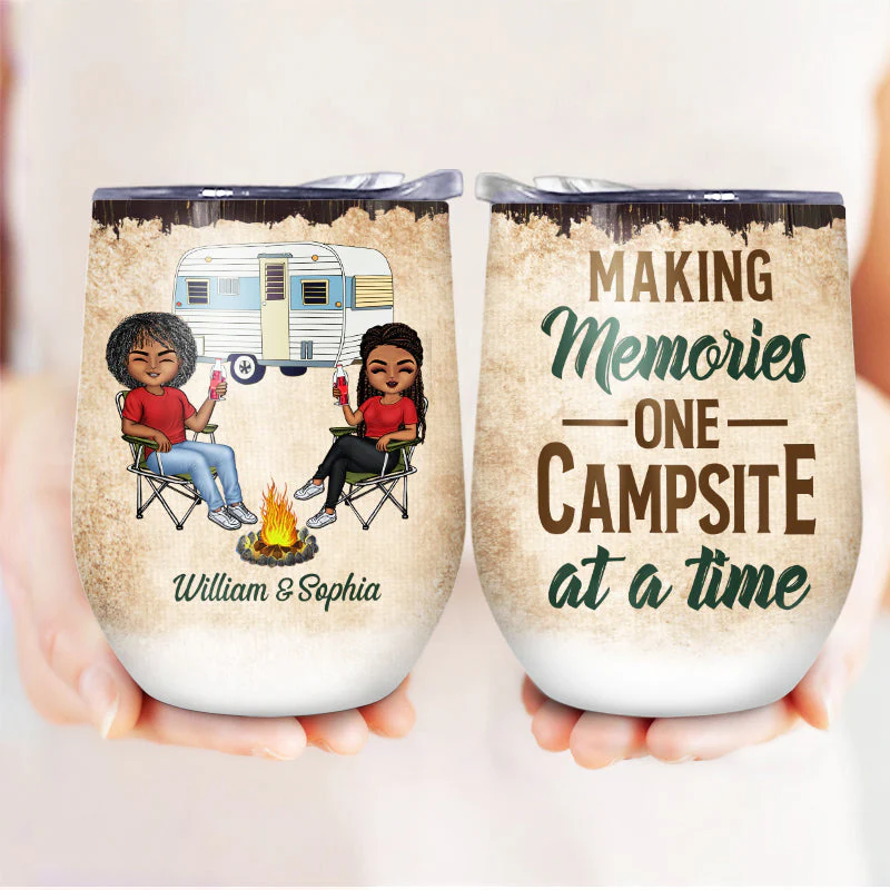 Let's Sit By The Campfire Husband Wife Camping - Couple Gift - Personalized Custom Wine Tumbler - Image 3