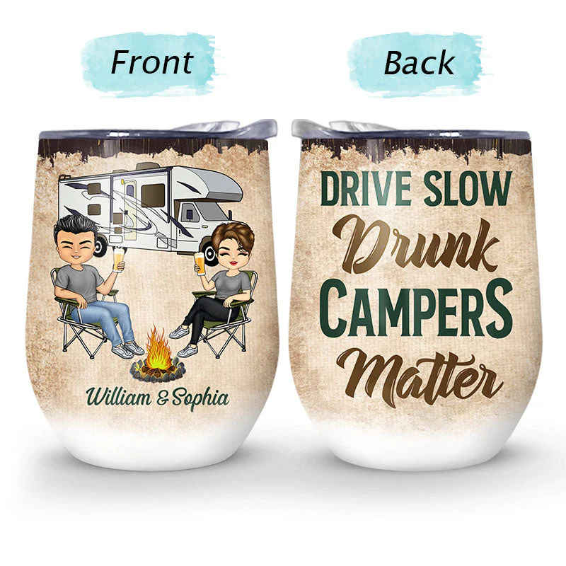 Let's Sit By The Campfire Husband Wife Camping - Couple Gift - Personalized Custom Wine Tumbler - Image 4