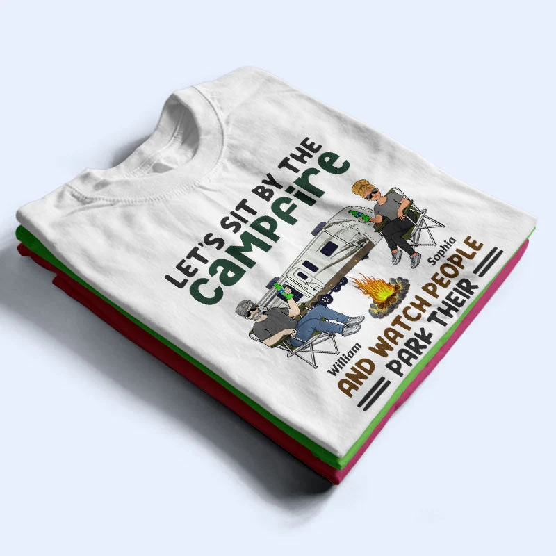 Let's Sit By The Campfire Husband Wife Camping Couple - Personalized Custom T Shirt - Image 2