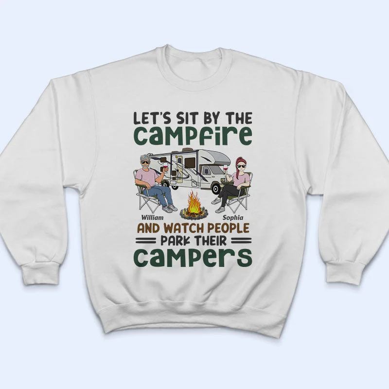Let's Sit By The Campfire Husband Wife Camping Couple - Personalized Custom T Shirt - Image 5