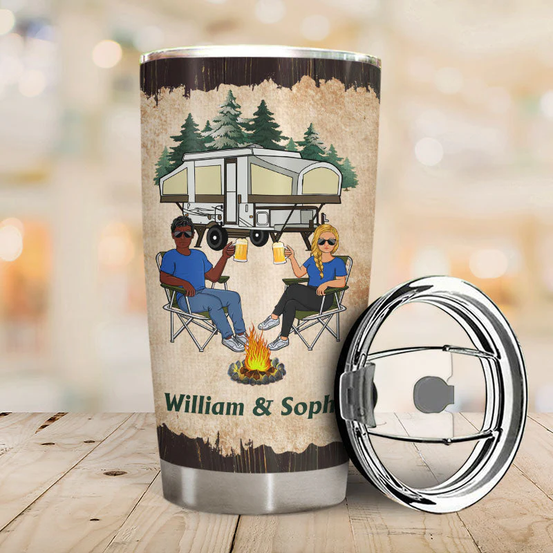 Let's Sit By The Campfire Husband Wife Camping Couple - Personalized Custom Tumbler - Image 2