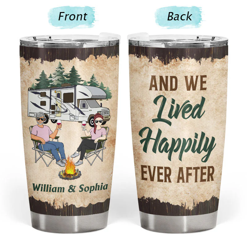 Let's Sit By The Campfire Husband Wife Camping Couple - Personalized Custom Tumbler - Image 3