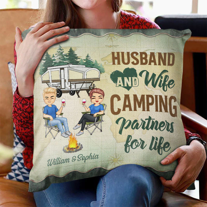 Let's Sit By The Campfire Husband Wife Camping Forest - Couple Gift - Personalized Custom Pillow - Image 2