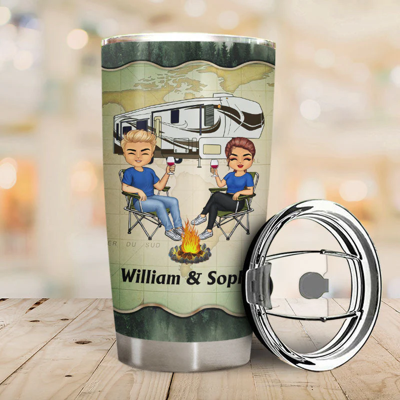 Let's Sit By The Campfire Husband Wife Forest Camping - Couple Gift - Personalized Custom Tumbler - Image 2