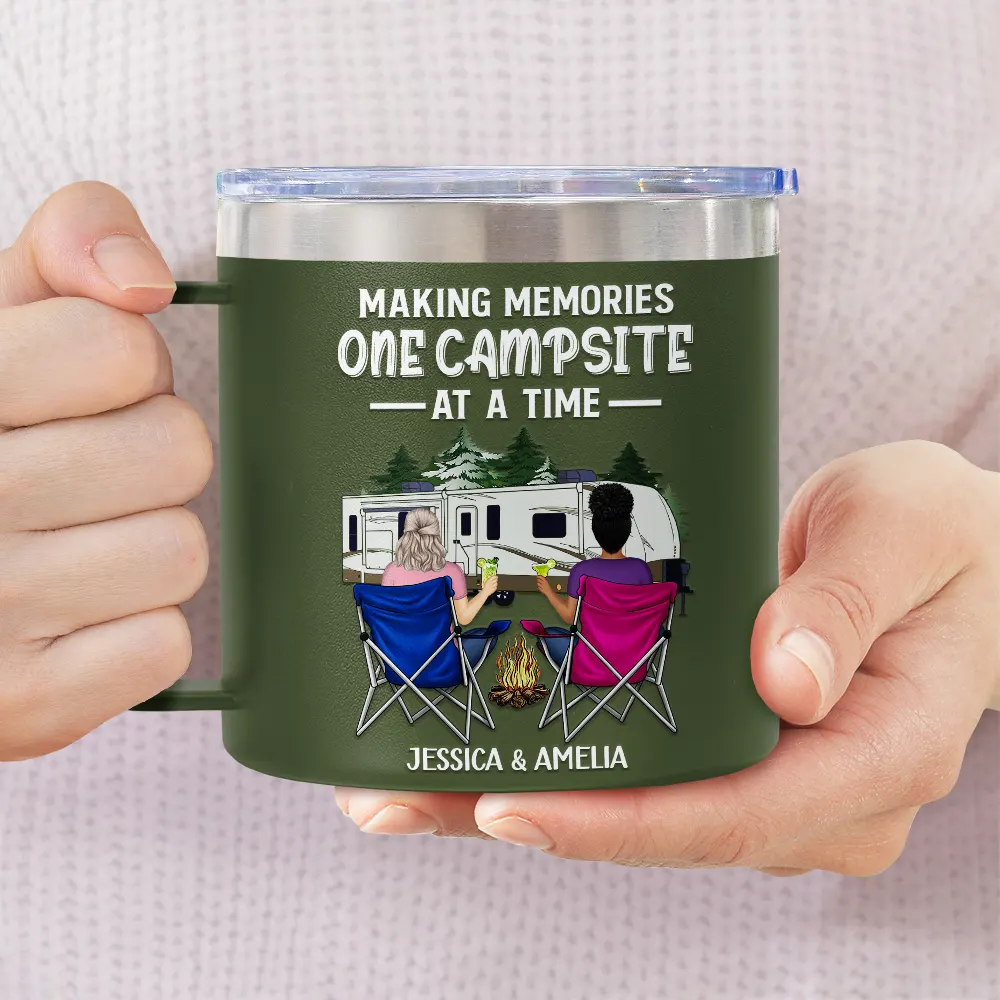 Let's Sit By The Campfire - Personalized 14oz Stainless Steel Tumbler With Handle - Image 3