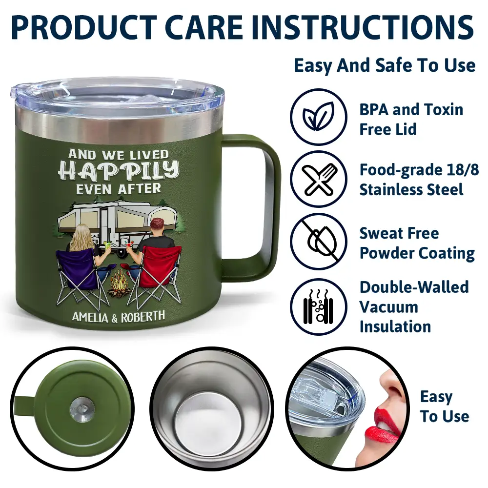 Let's Sit By The Campfire - Personalized 14oz Stainless Steel Tumbler With Handle - Image 6